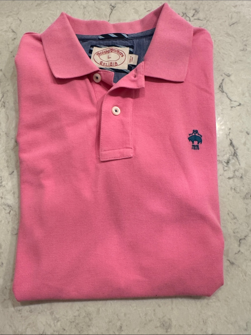 Brooks Brothers Men’s L Pink Polo with Navy Logo